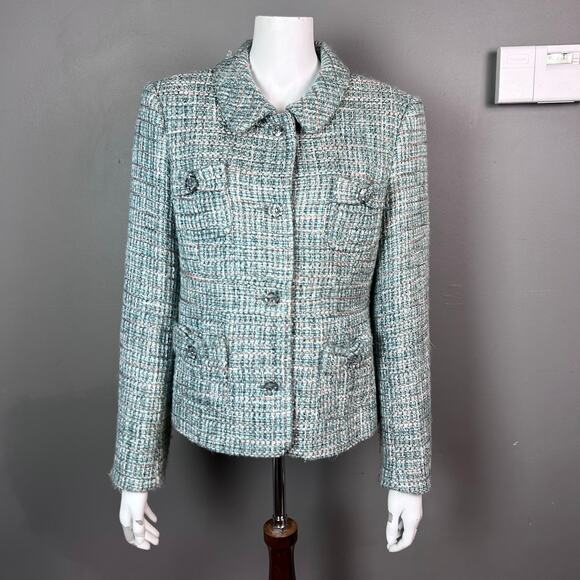 Mac & Jac tweed blazer size 14 pastel green bows cabochon buttons y2k preppy - Picture 2 of 12